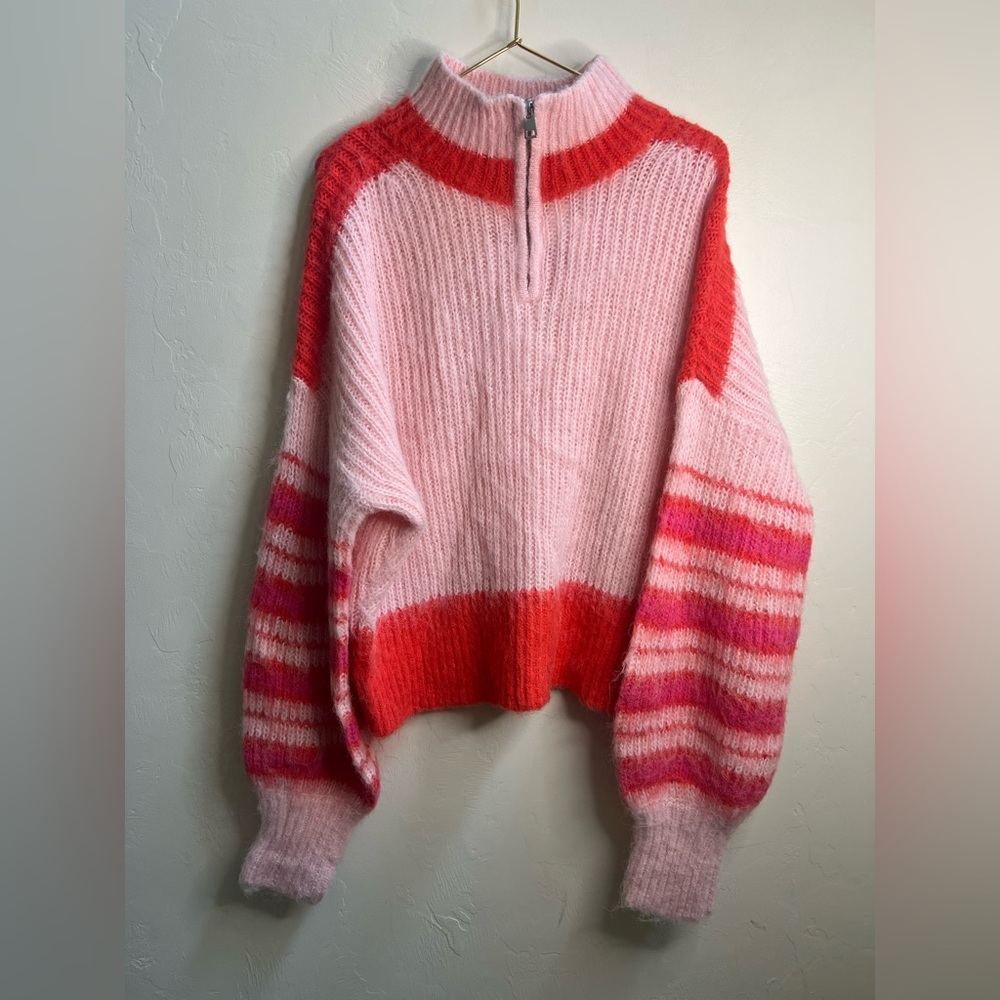 French Connection Pink and Red Women's M Wool blend‎ Sweater cowl neck